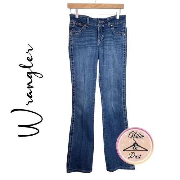 Wrangler Rhinestone Pocket Low Rise Boot Cut Jeans - Picture 1 of 11